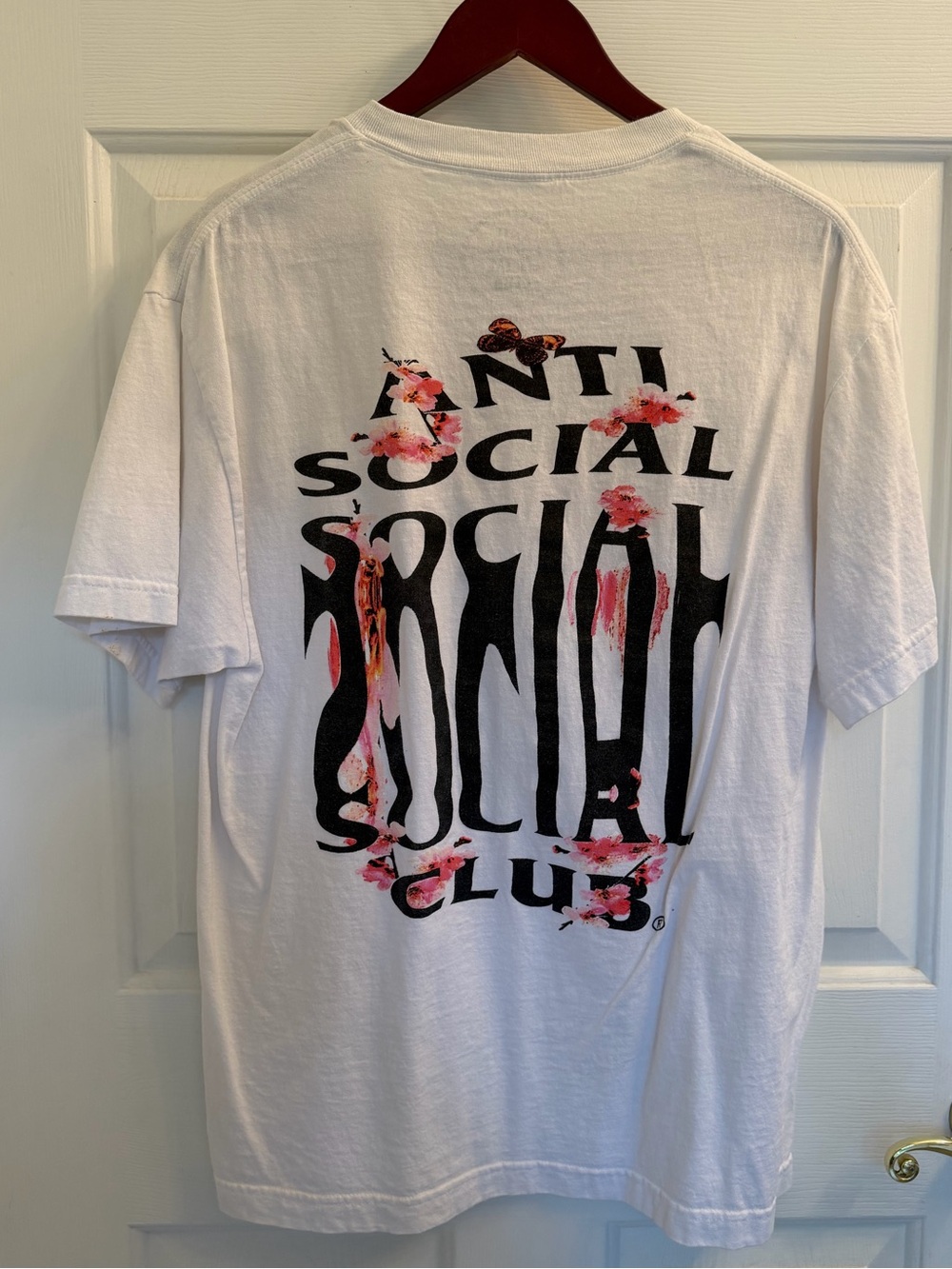 Anti Social Social Club White Tee with Black Logo and Pink Floral Print